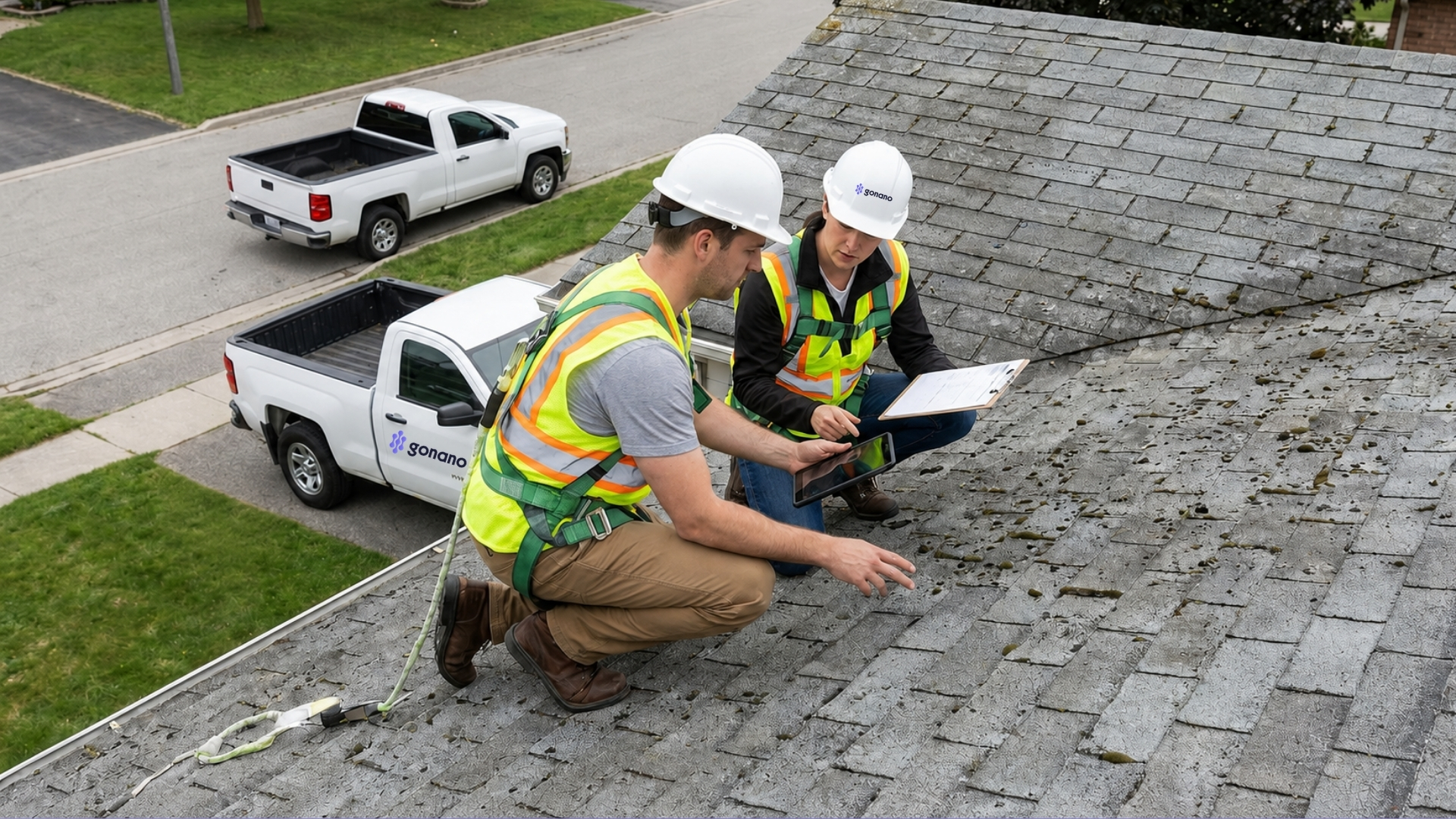 Aging asphalt shingle roof being evaluated for rejuvenation versus replacement