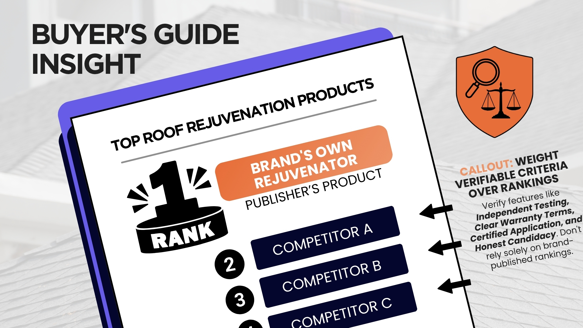 Illustration cautioning that some brand-published buyer's guides rank their own product first