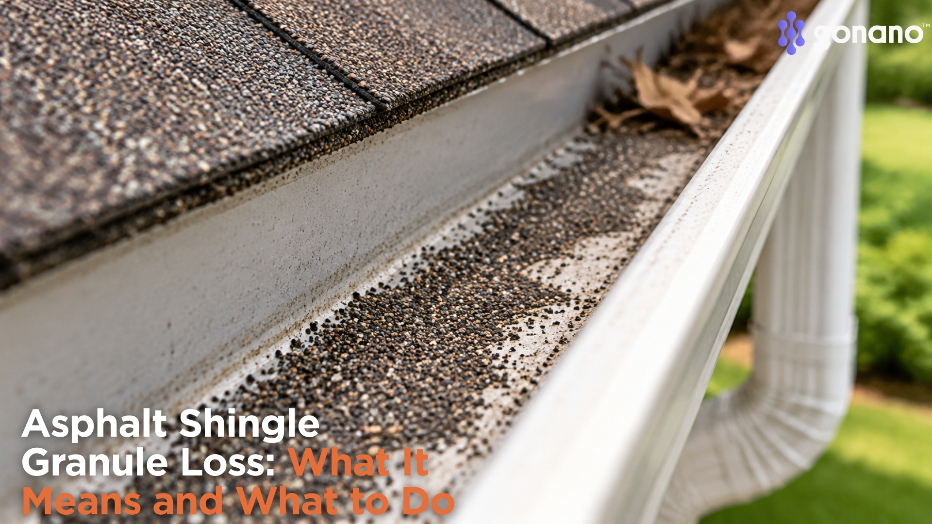 Asphalt shingle granules collected in a roof gutter, a sign of aging