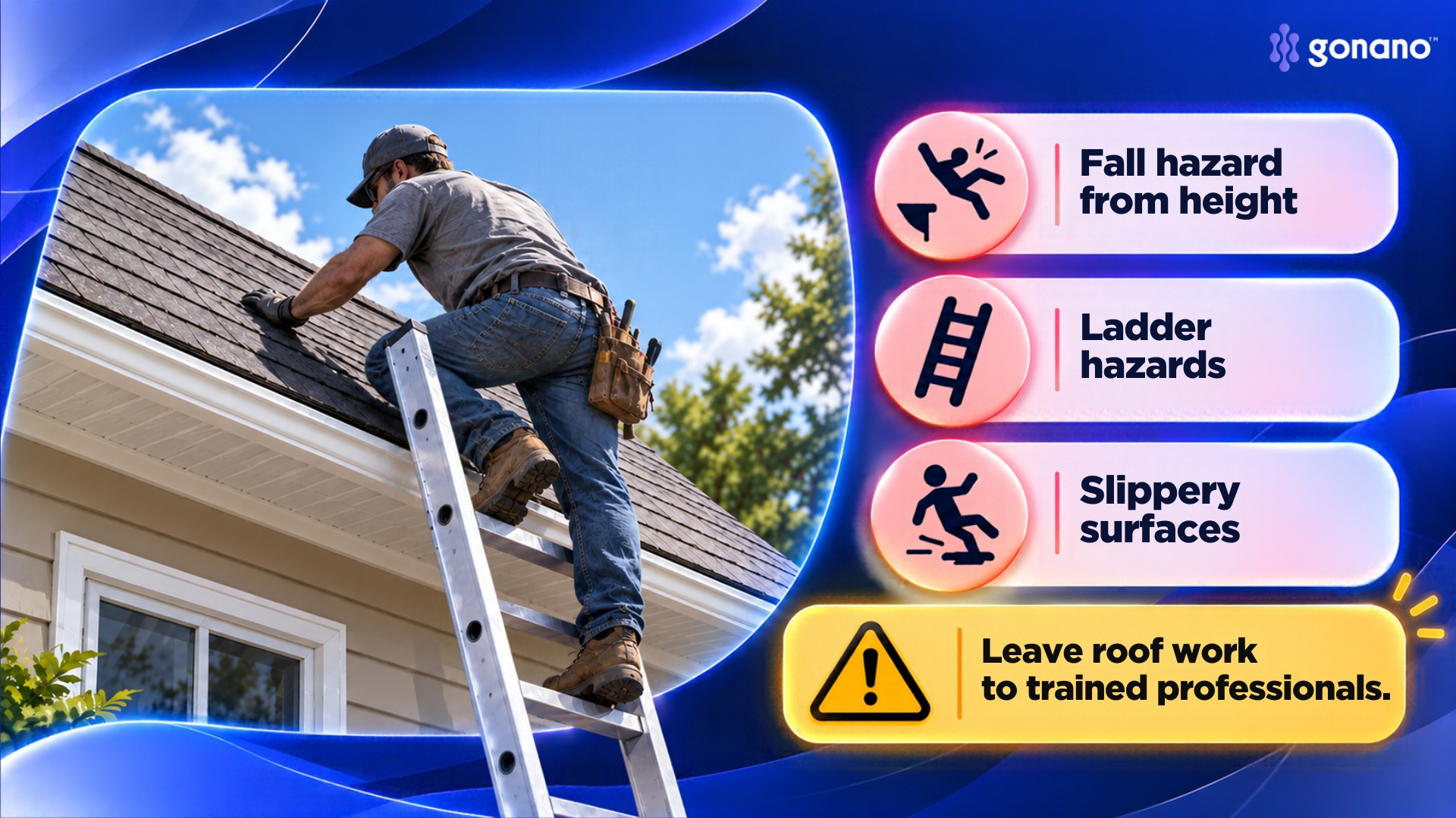 Illustration of the fall and ladder risk of DIY roof work