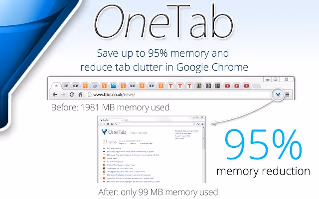 One Tab saves chrome memory
