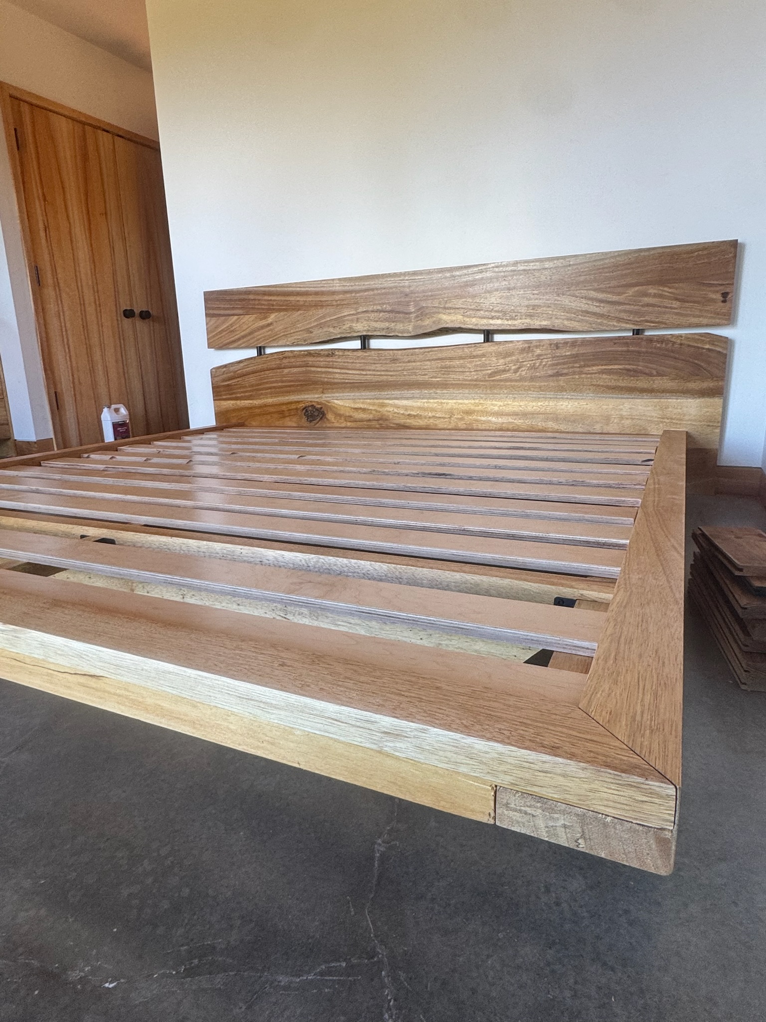 Live-edge wood bed frame