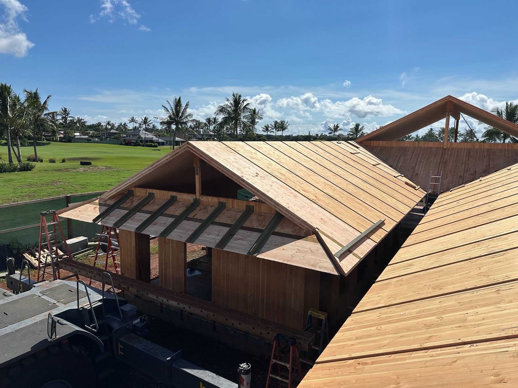 CLT roof panels installed on a gable