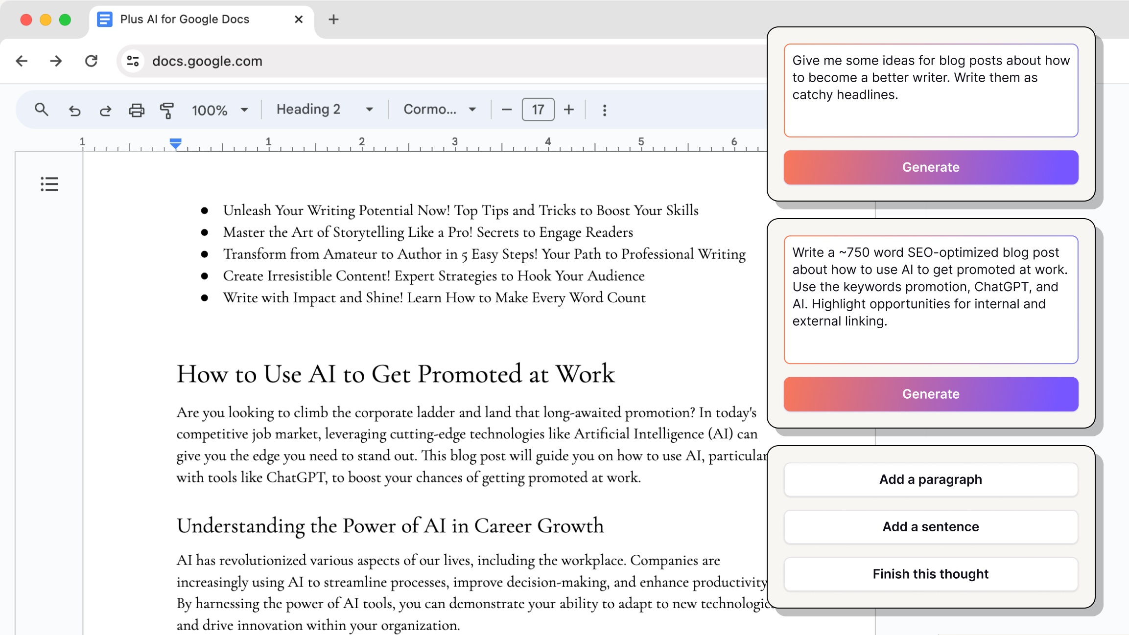 Plus AI Free AI Writing Assistant For Google Docs