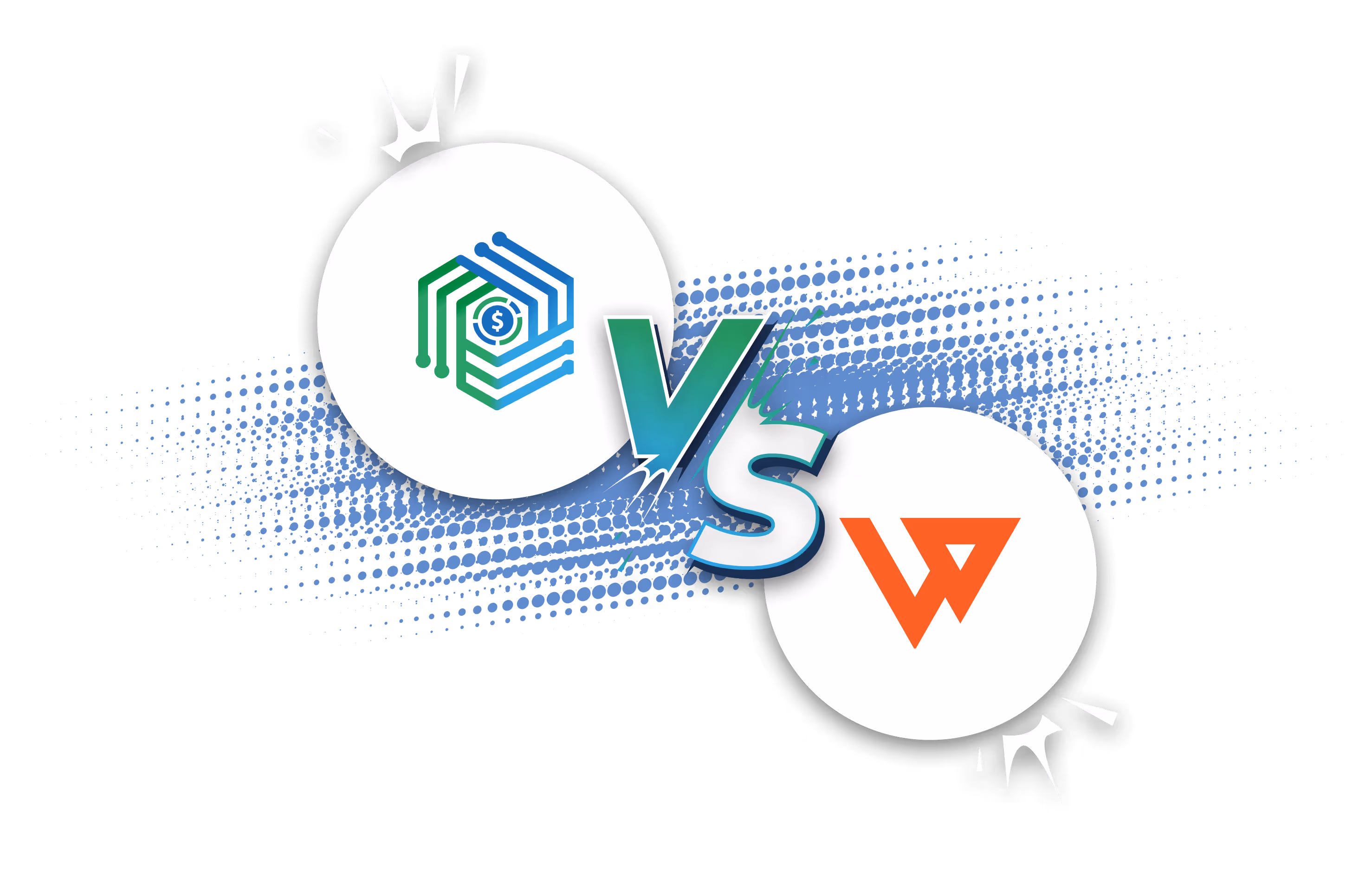 Graphic showing two logos side by side with a stylized 'VS' in between, indicating a comparison.