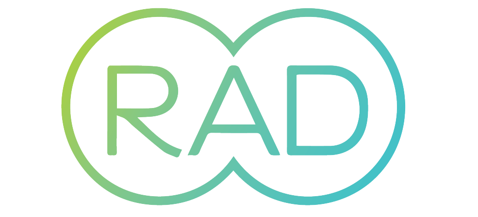 Gradient logo with overlapping circles enclosing the letters RAD.
