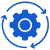 a blue gear with arrows around it
