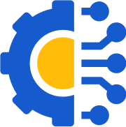 a blue and yellow logo representing brain and ai nodes