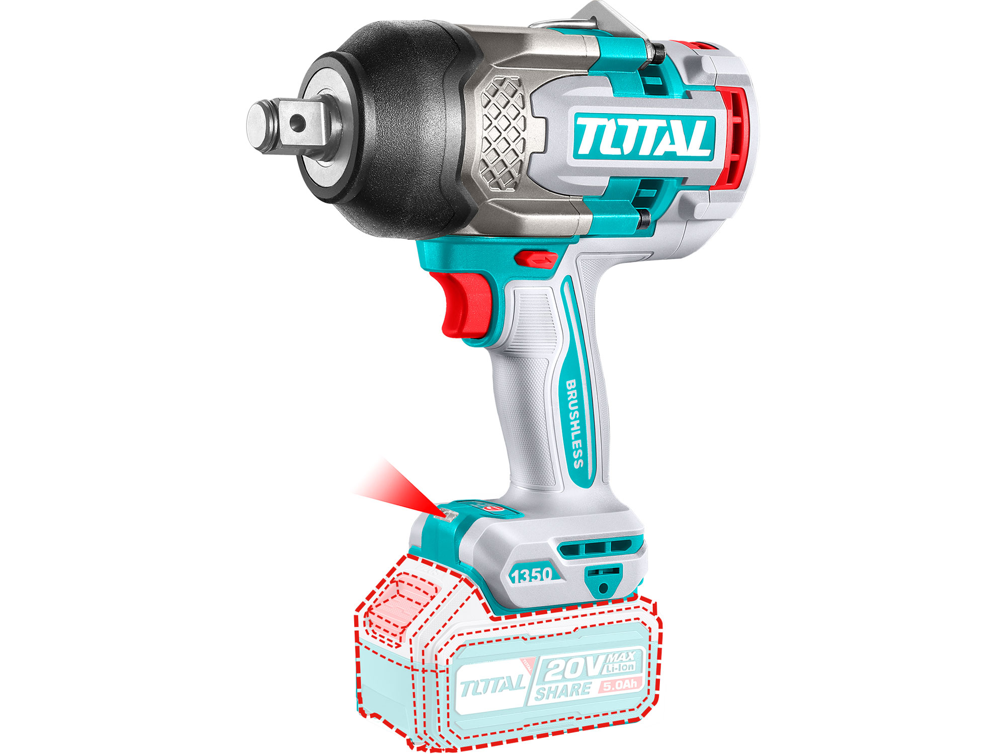 Utahovák rázový AKU  3/4", BRUSHLESS, 1350Nm, 20V Li-ion, industrial, bez baterie a nabíječky