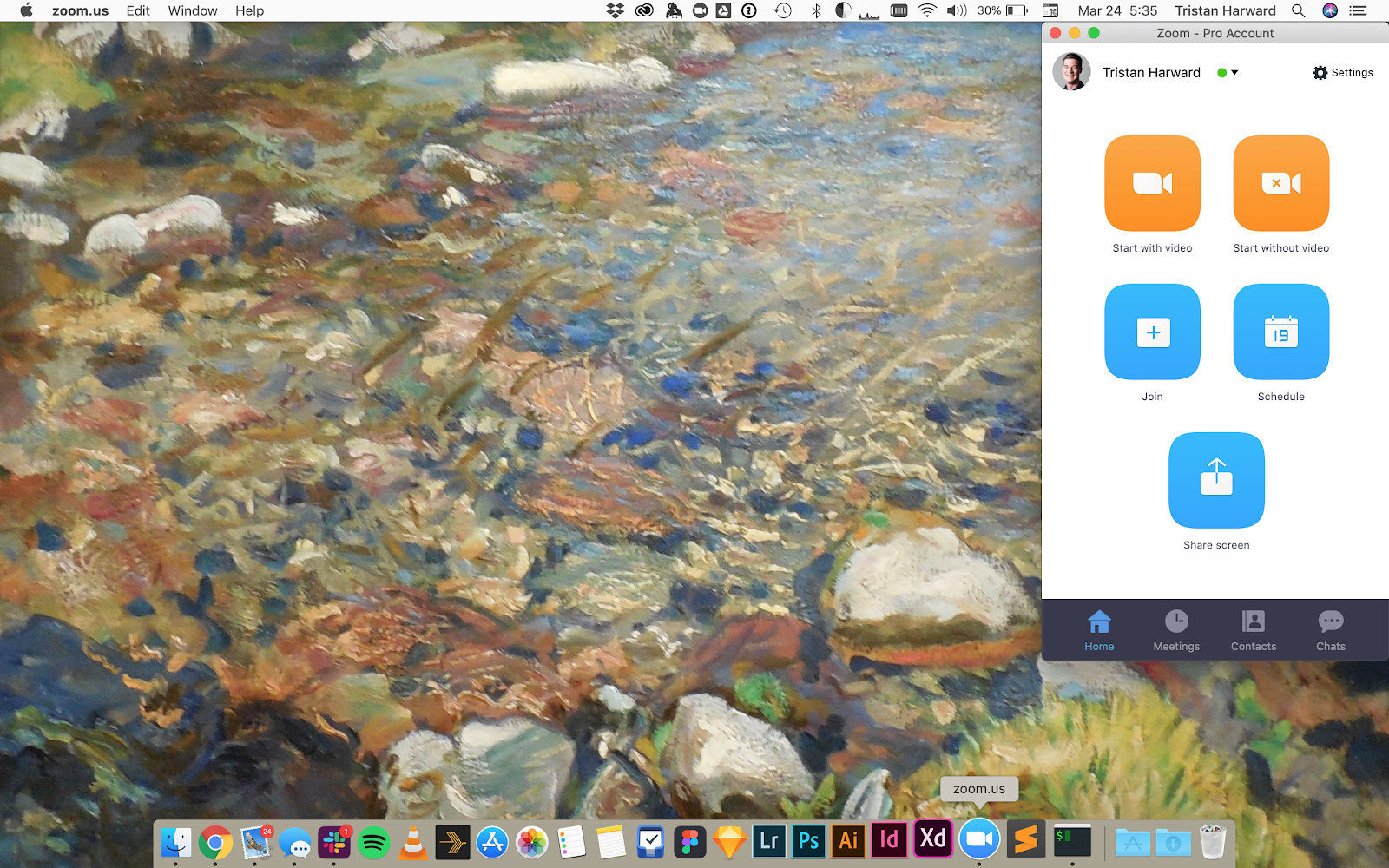 This is a screenshot image of a desktop with the zoom video conferencing desktop app, showing 5 large cta buttons, 2 orange, 3 blue.