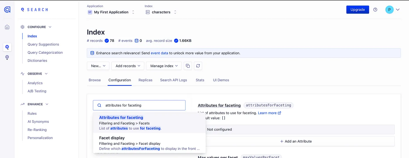 Algolia: Adding a Refinement List