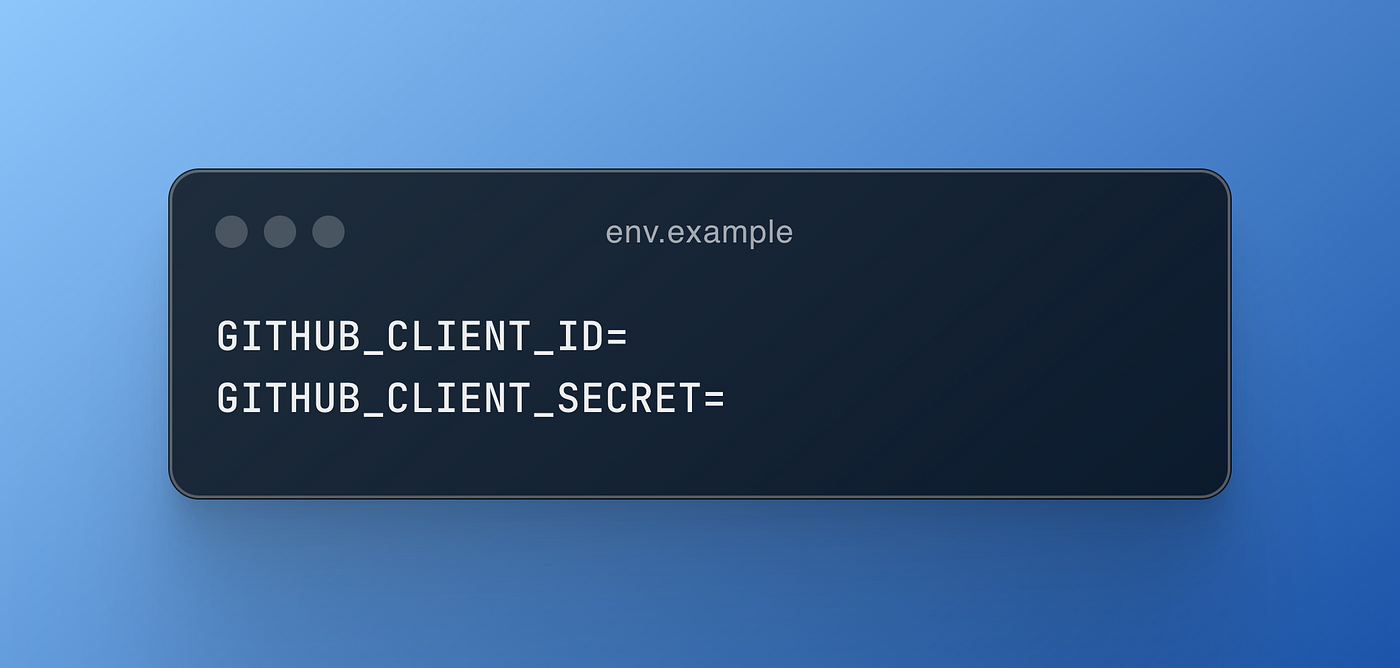 A screenshot of a text editor showing an .env file. The file includes two lines: GITHUB_ID=your_client_id and GITHUB_SECRET=your_client_secret. 