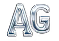 Logo with the letters A and G in a white and light blue gradient with black outlines.