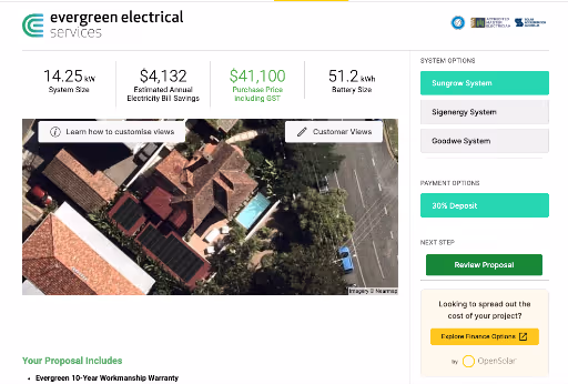 Example Evergreen Electrical solar quote