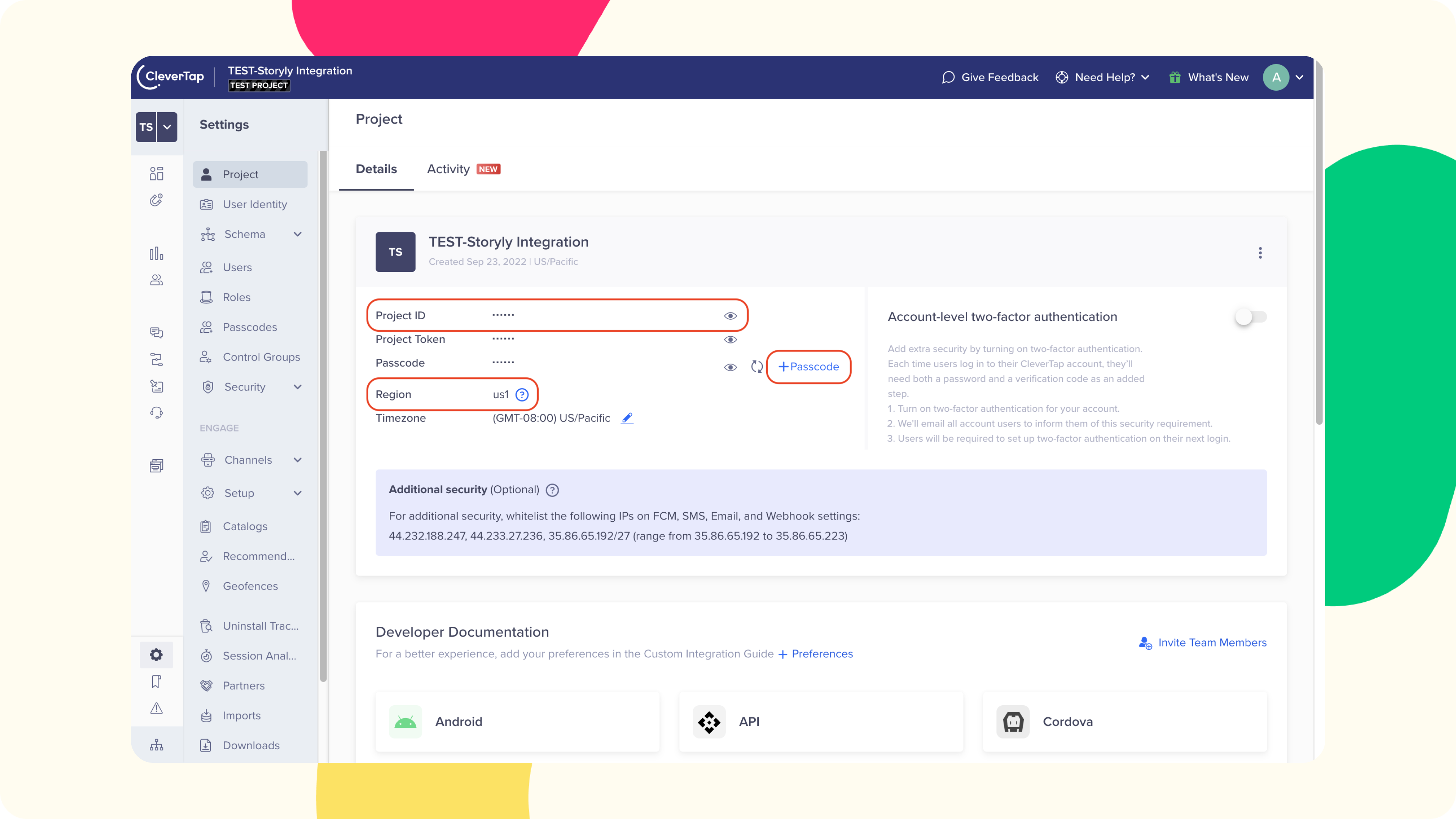 CleverTap Dashboard Settings