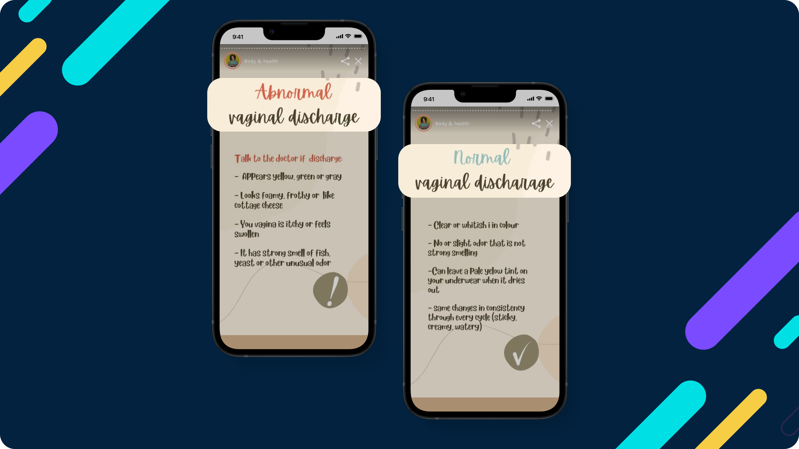 It tells symptoms of abnormal vaginal discharge