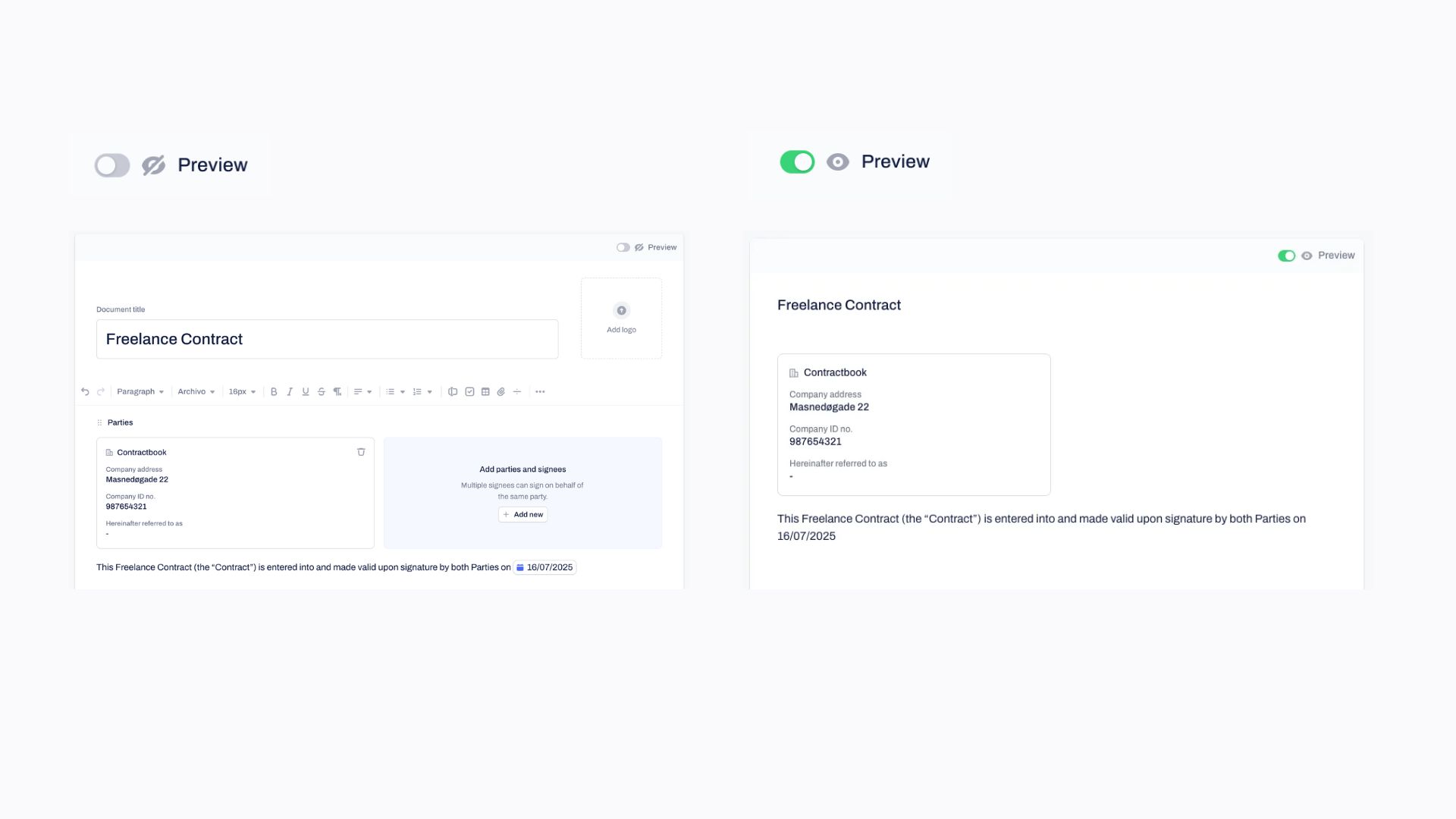 👁️ Preview toggle in the editor