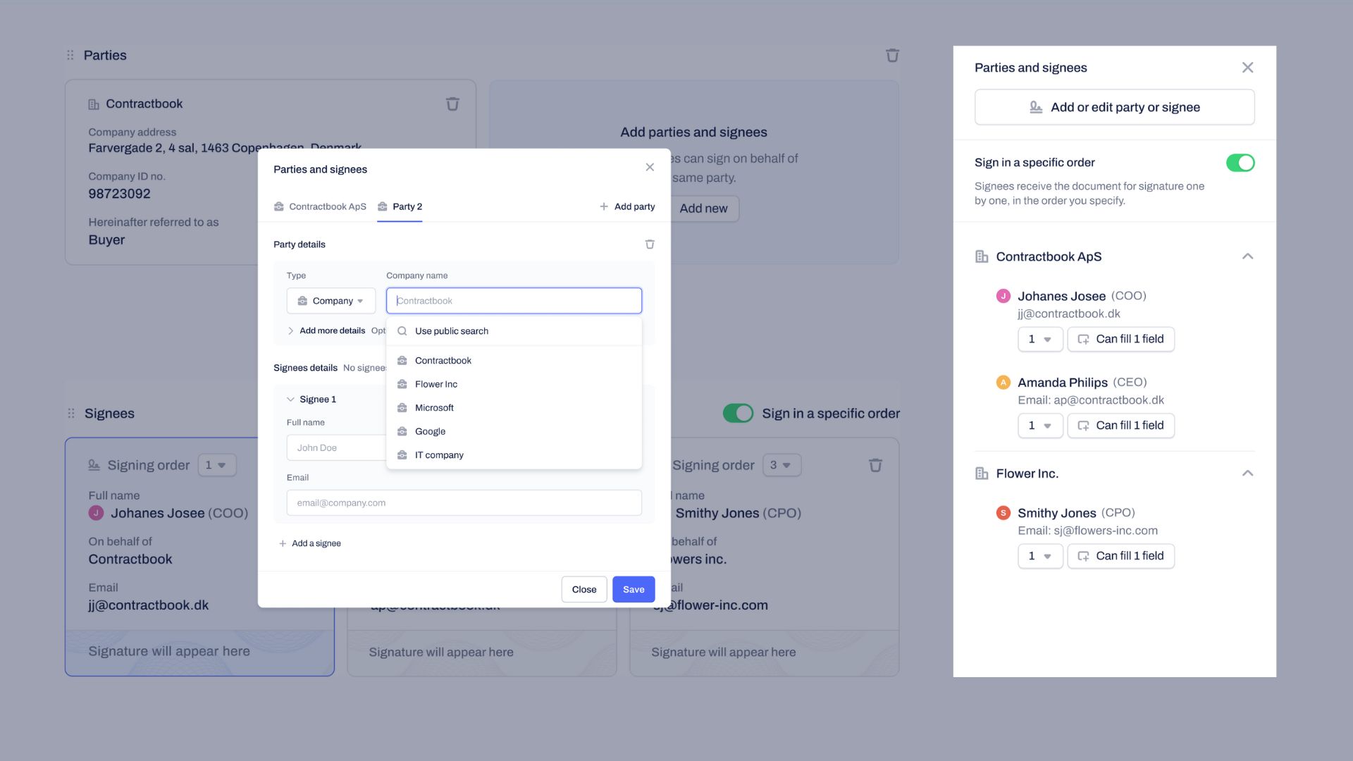 👥 Create parties and signees with ease