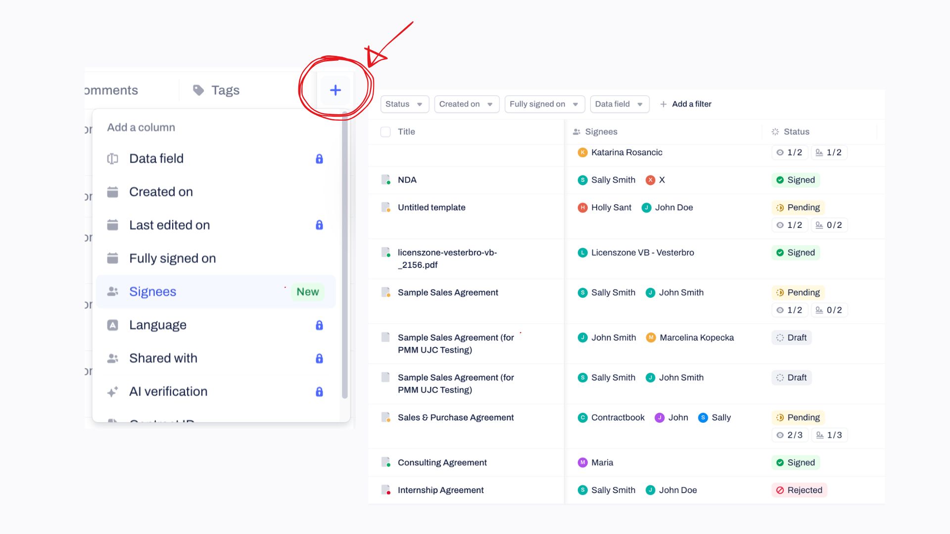 🤸🏼♂️ New Signees column in the Contracts View