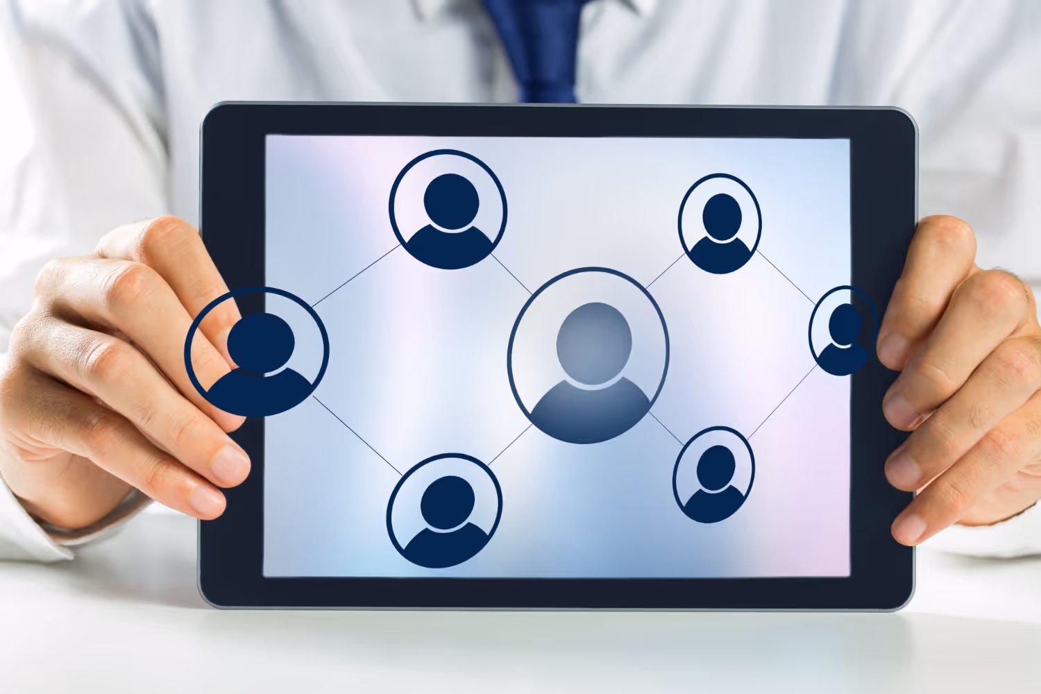 Hand, holding laptop, candidates, recruiting, technology