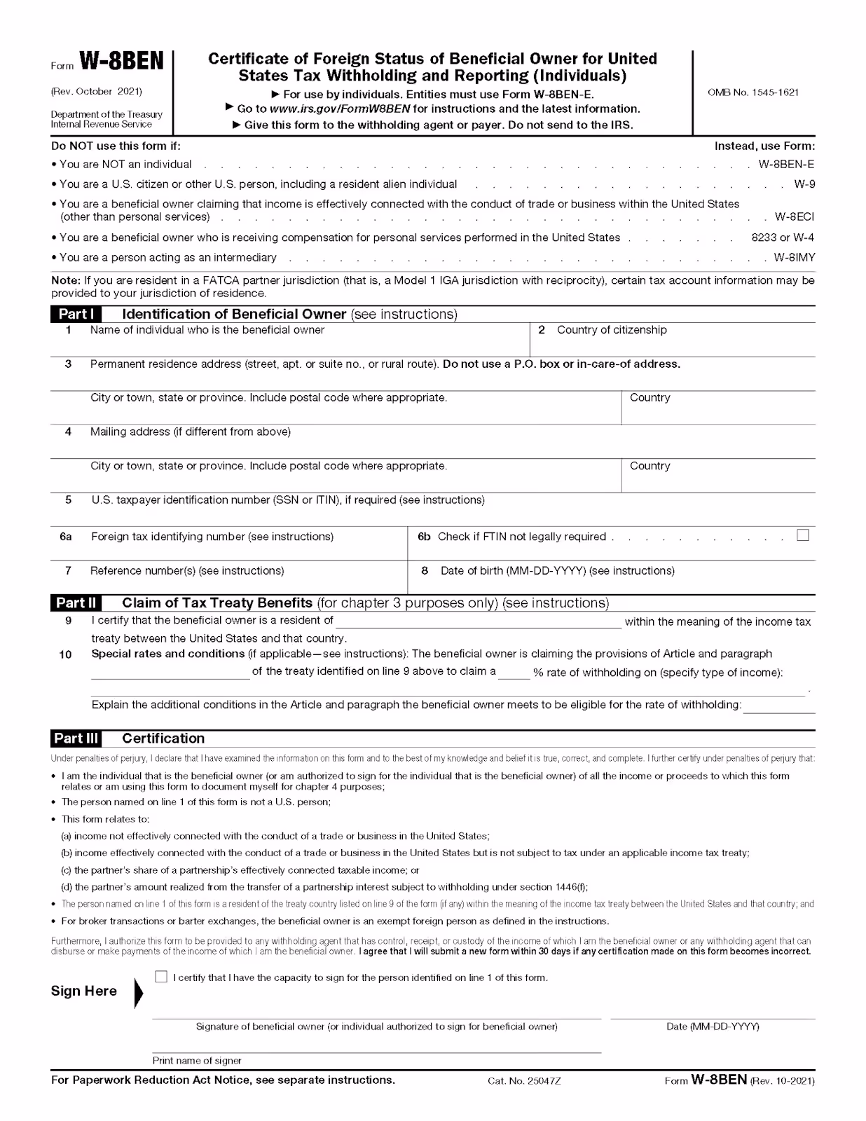 Form W-8BEN