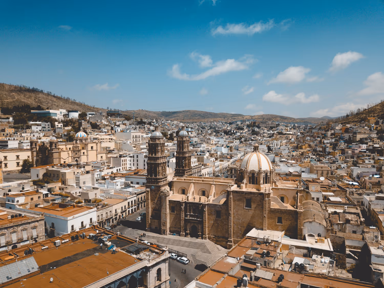 Aerial shot of the cathedral in Zacatecas, Mexico