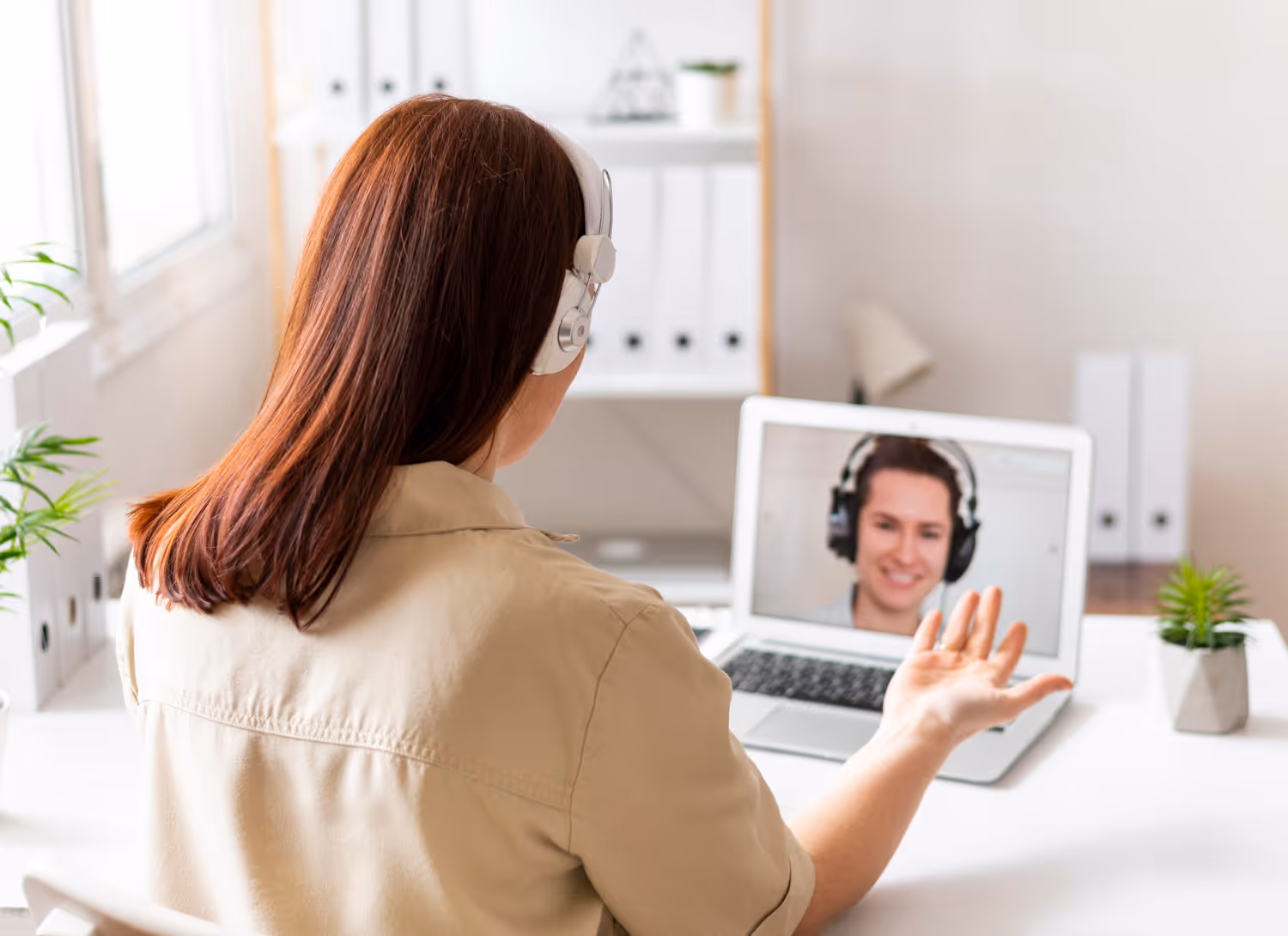 Woman on an interview with a potential candidate