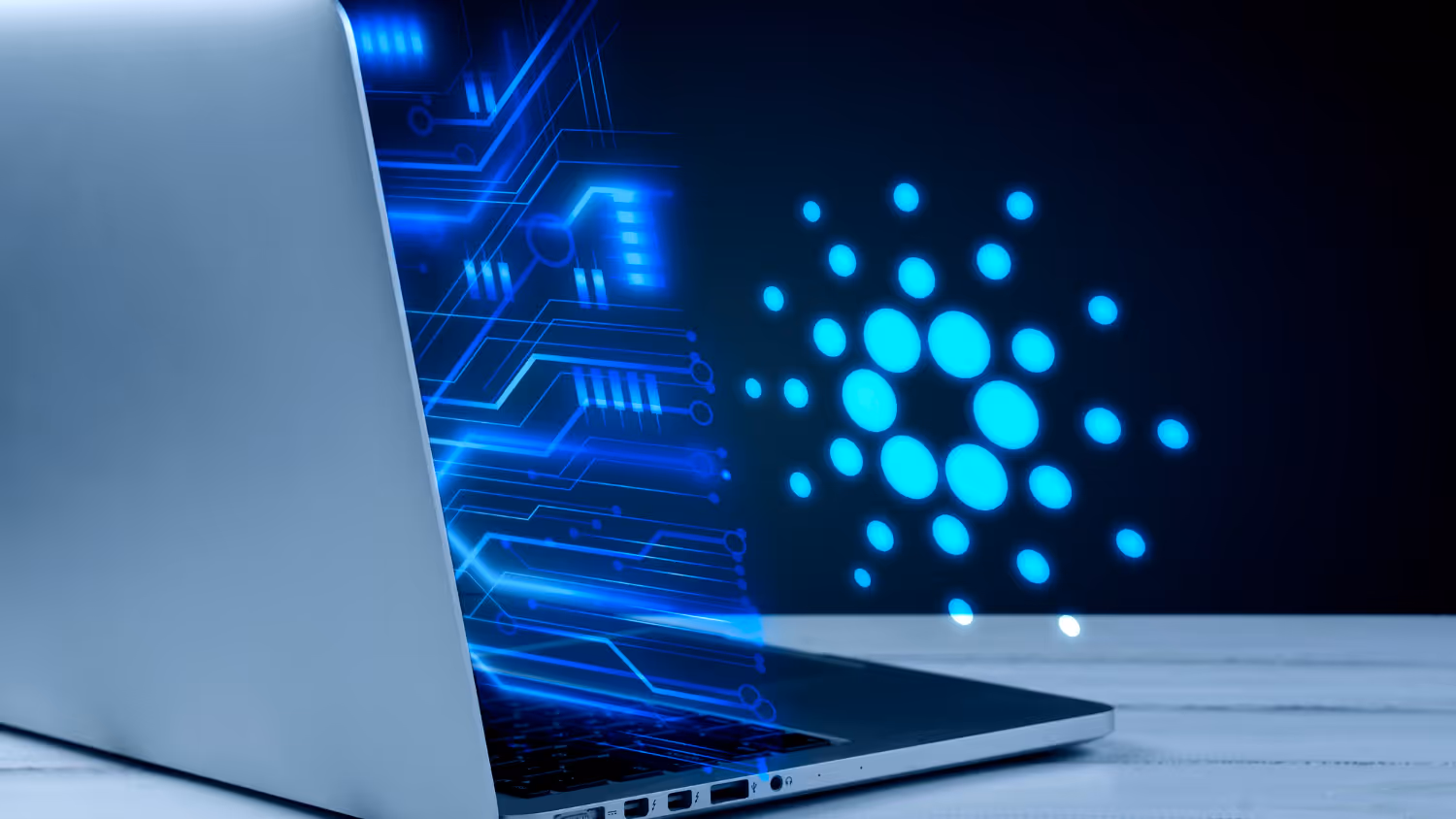 Laptop with 3D image of technology