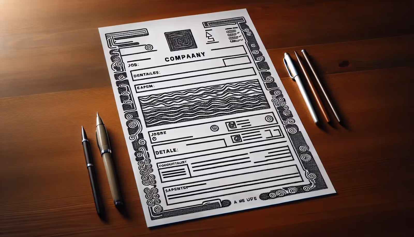Document and pens on the table, document is template