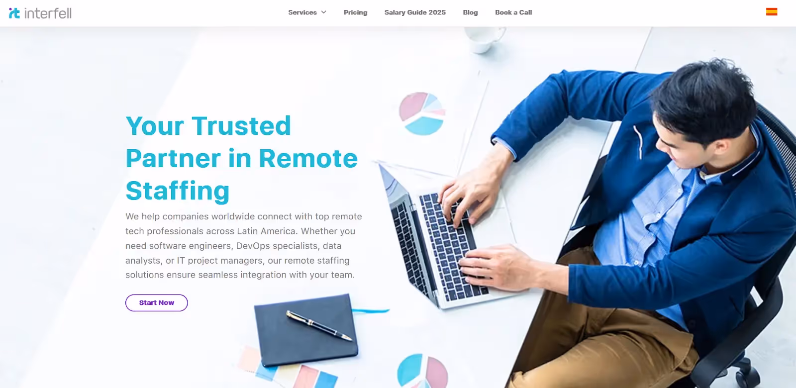 Interfell website showing its a remote staffing agency in Mexico