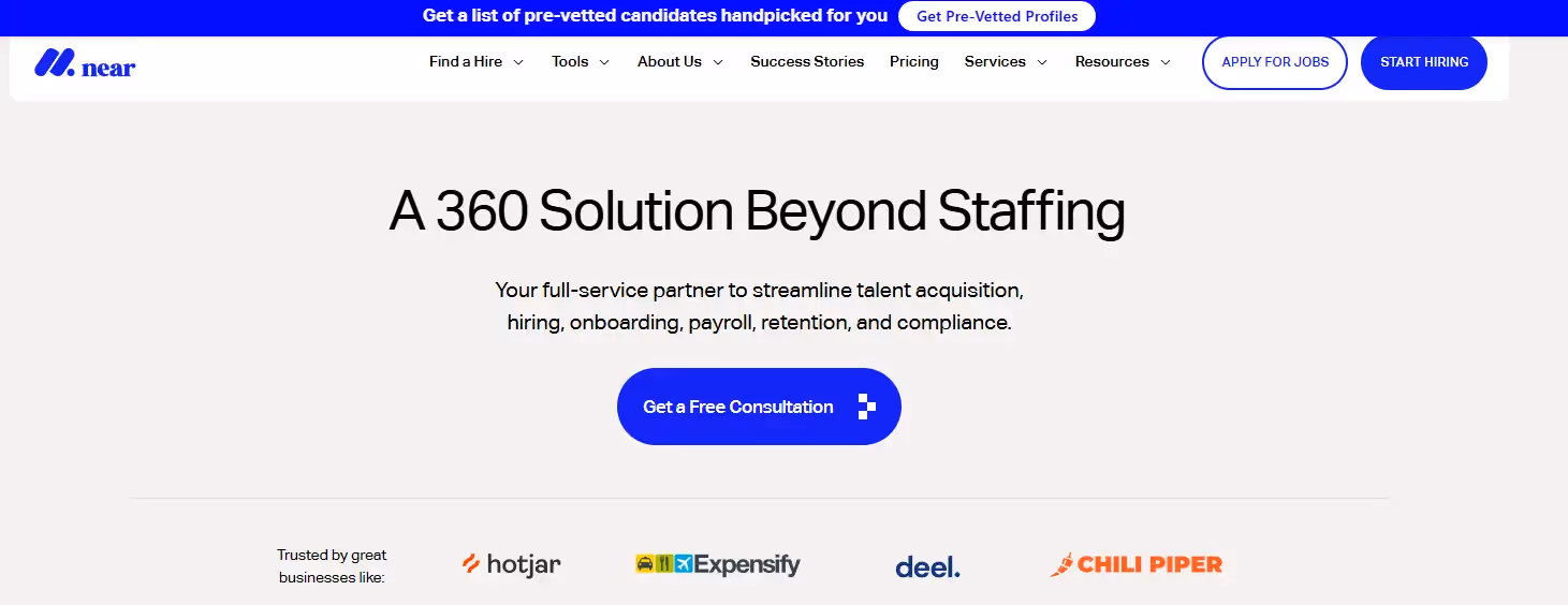 Near website showing its 360 solution beyond staffing