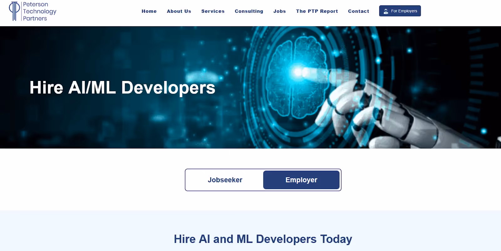 Peterson Technology website to find nearshore machine learning engineers