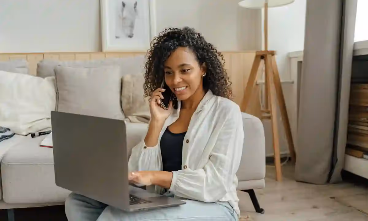 Remote freelance data analyst discussing a project on a call