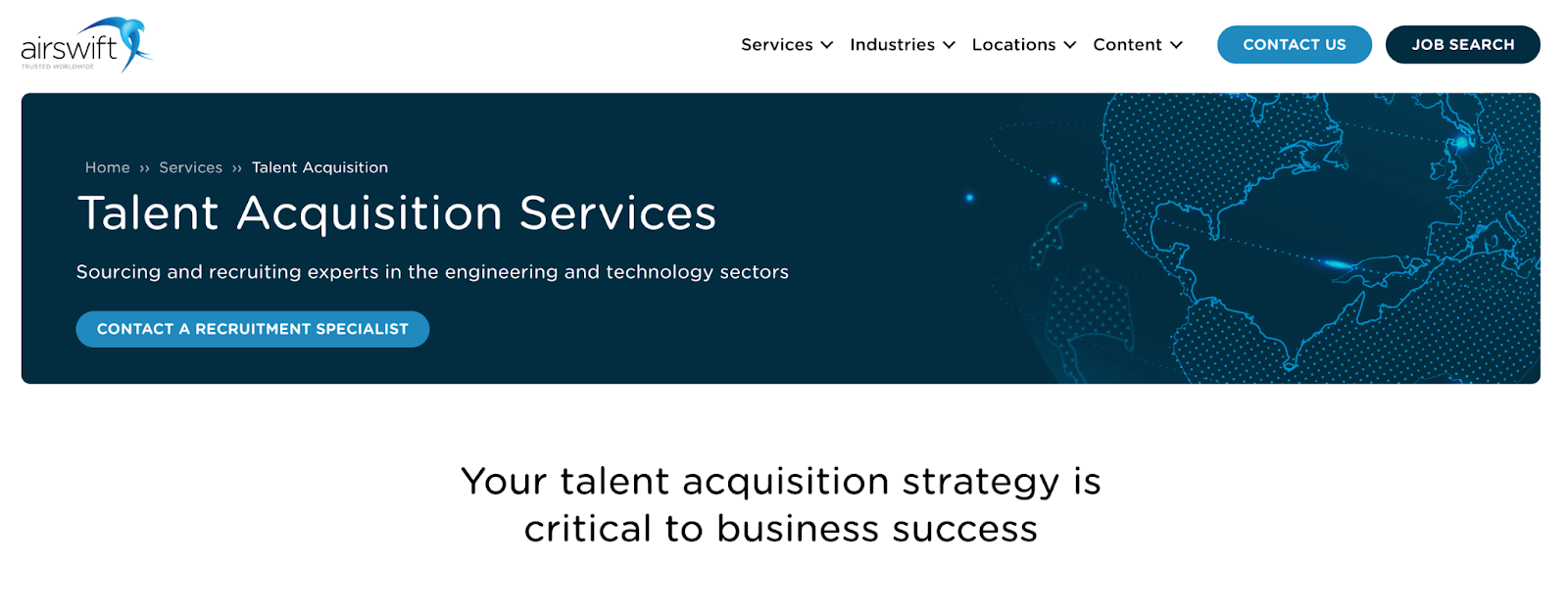 Airswift's home page.