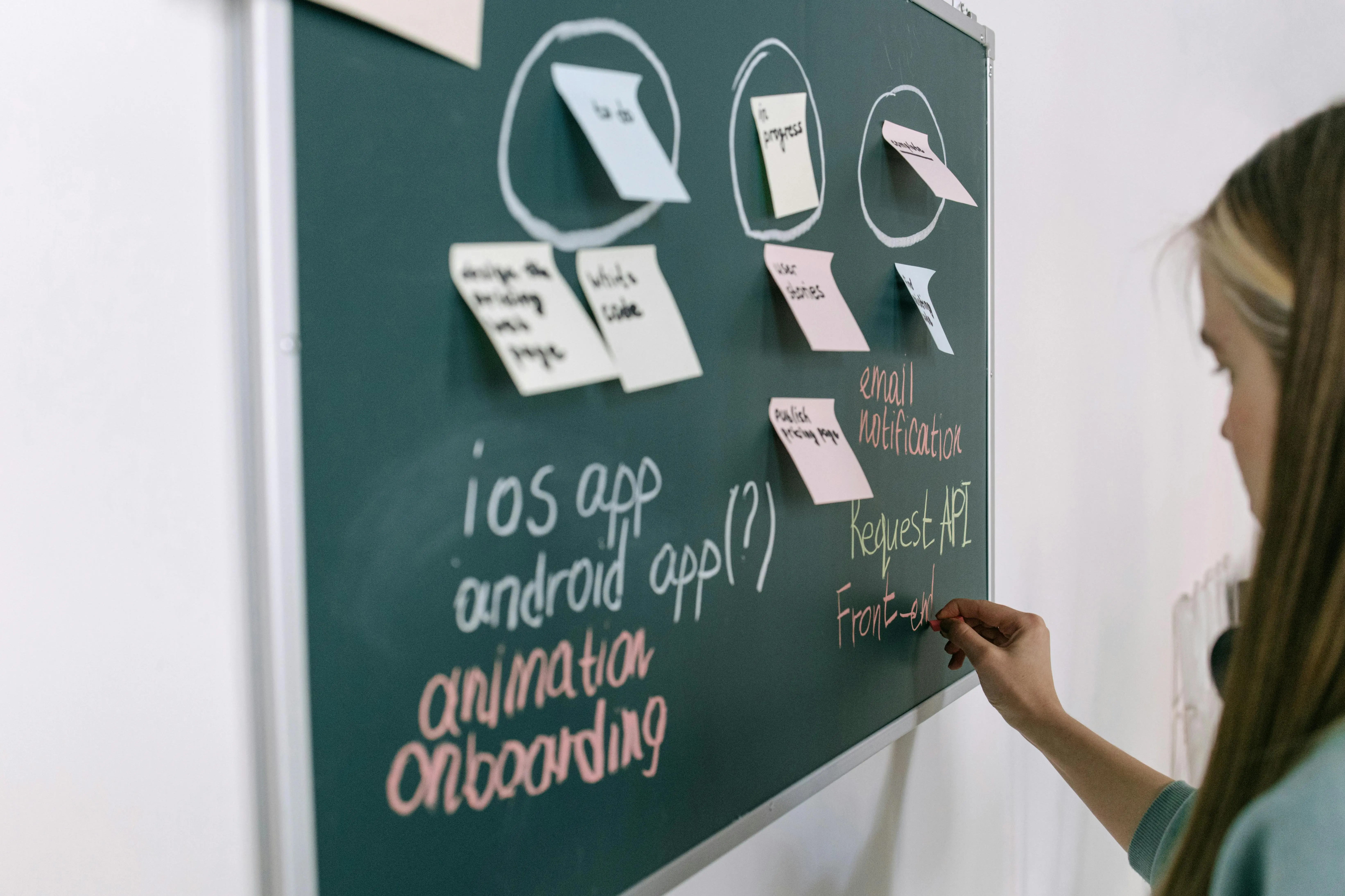 Girl writing on a planning board.