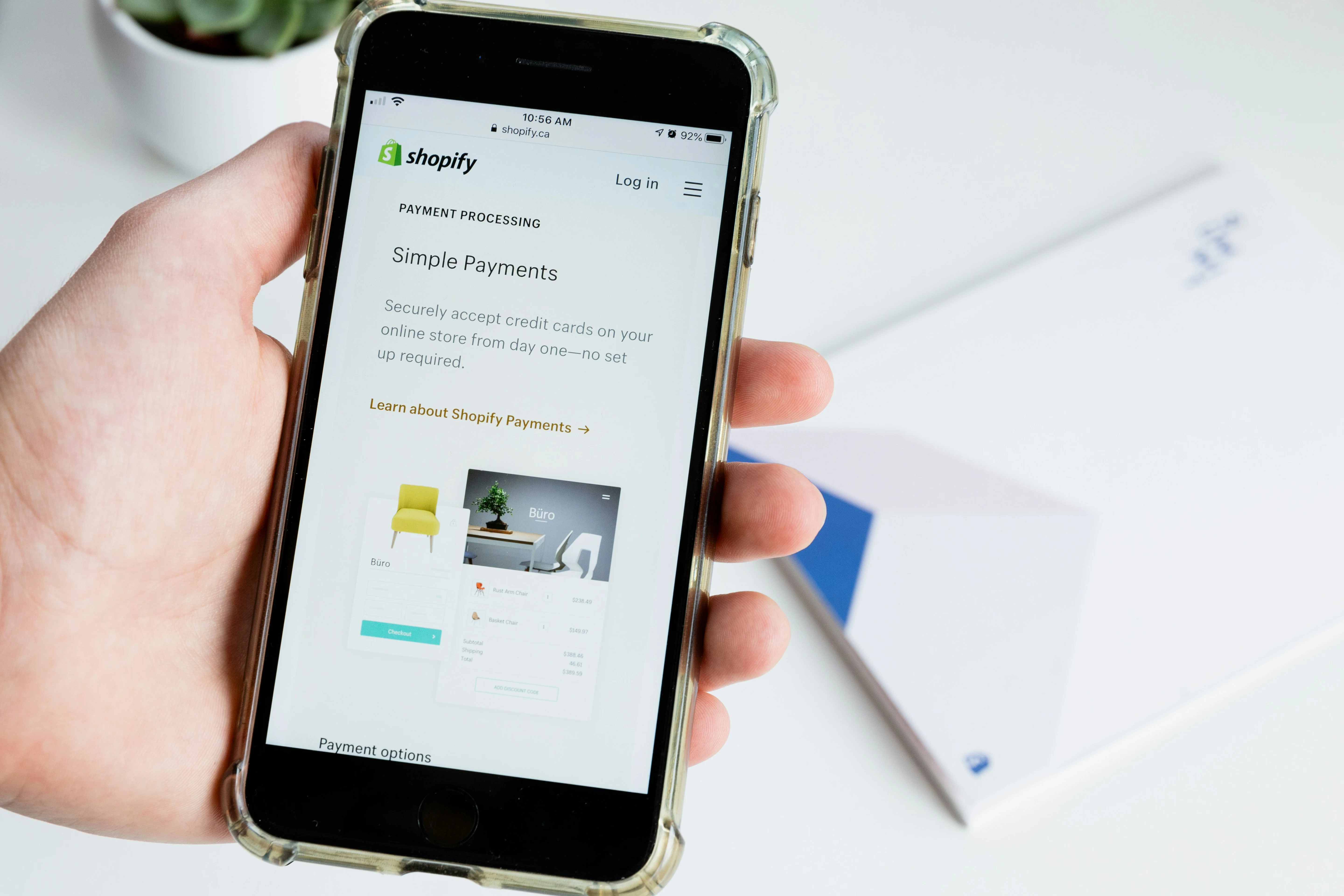Shopify's page on a cellphone.