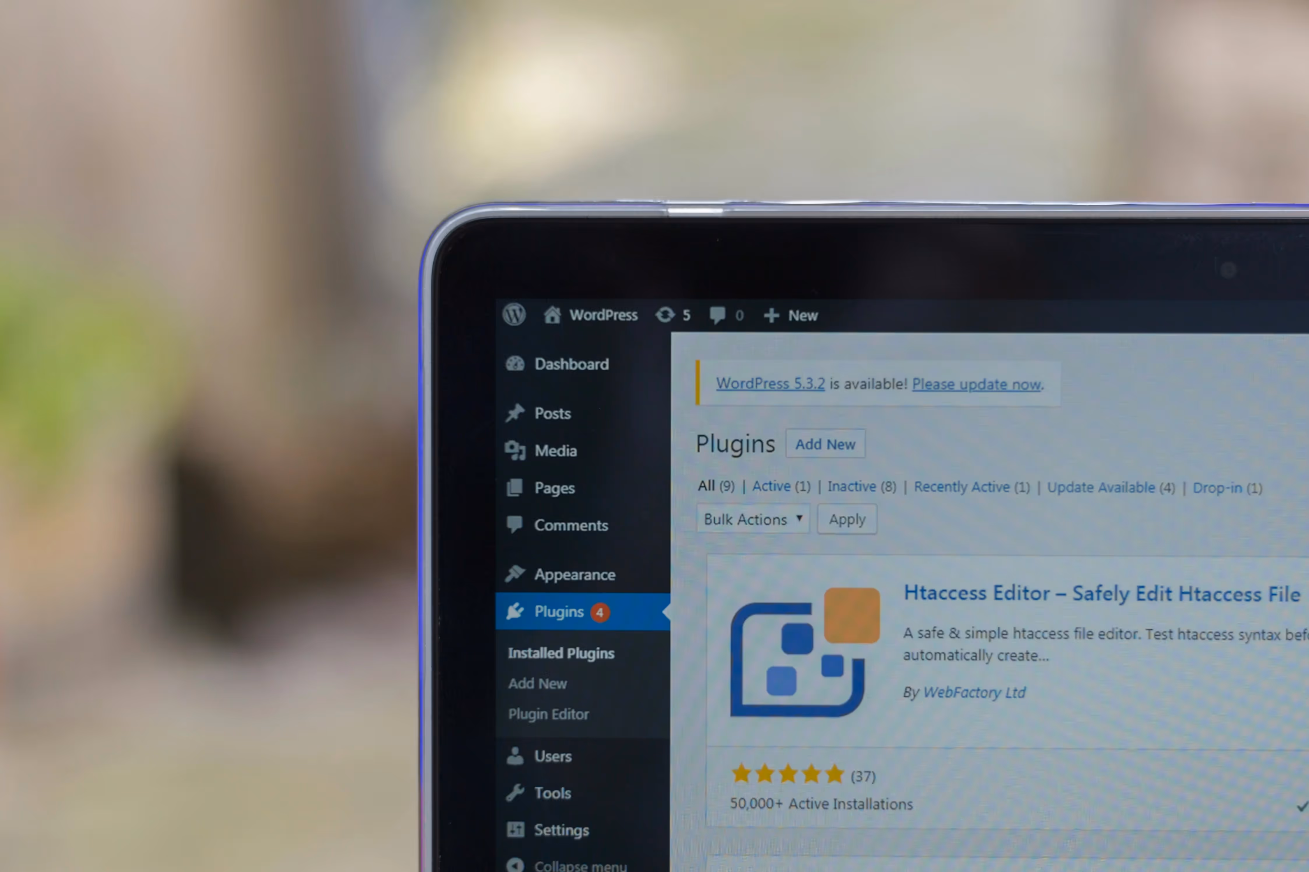 WordPress settings bar.