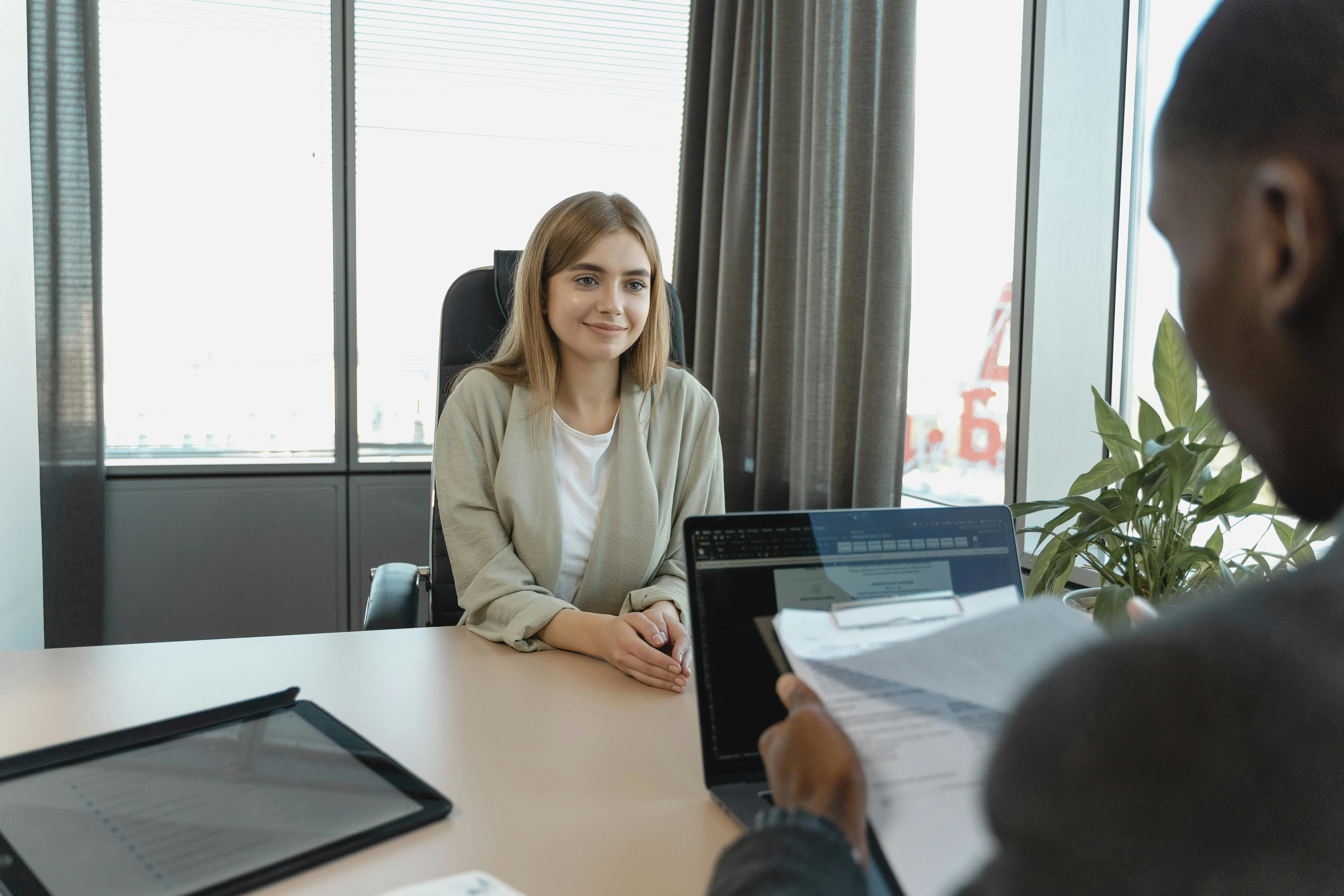A girl having an interview.