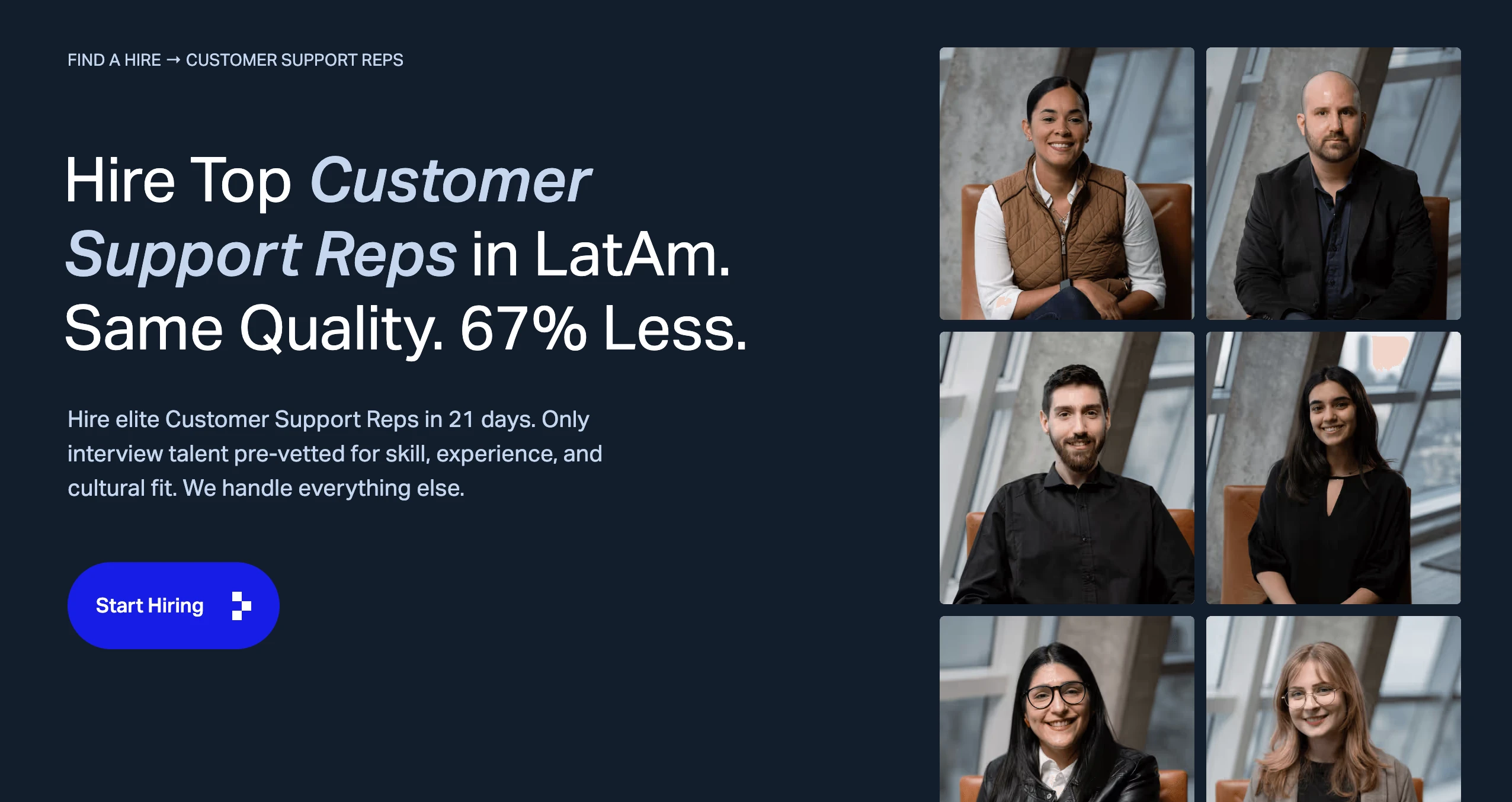 Near's hire customer support resps page.