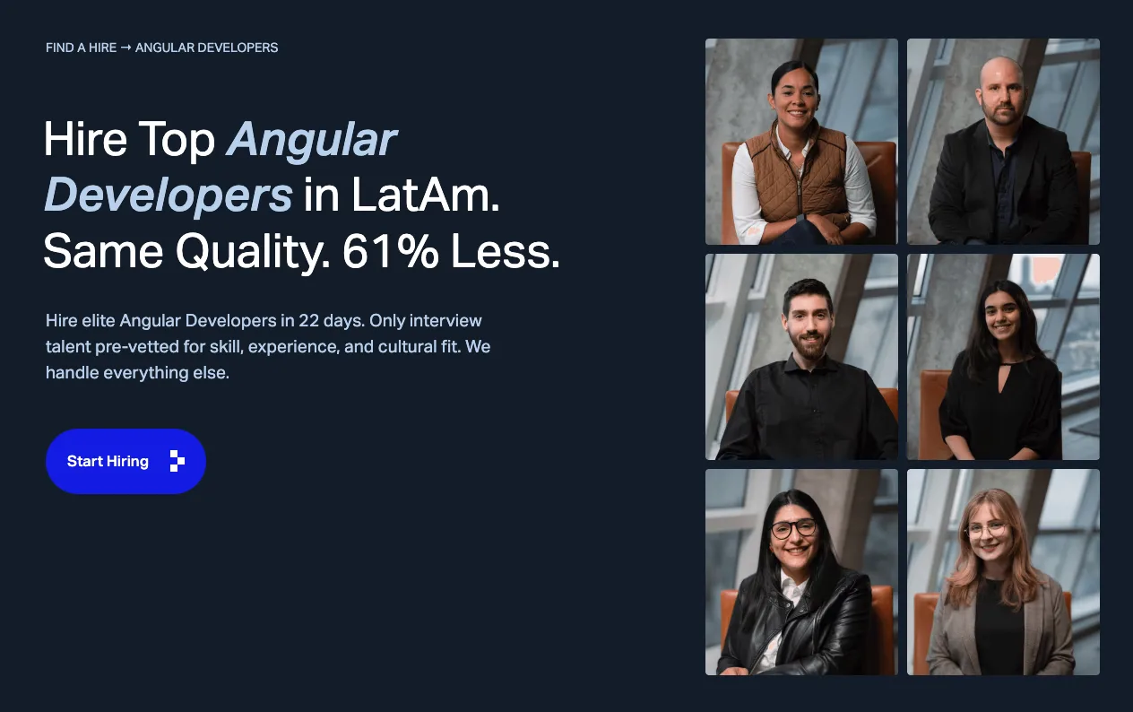 Near's hire angular developers page.