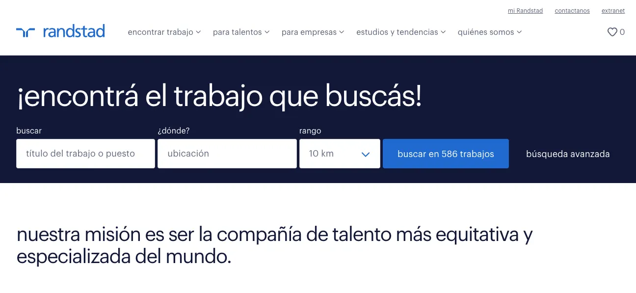 Randstad's home page.