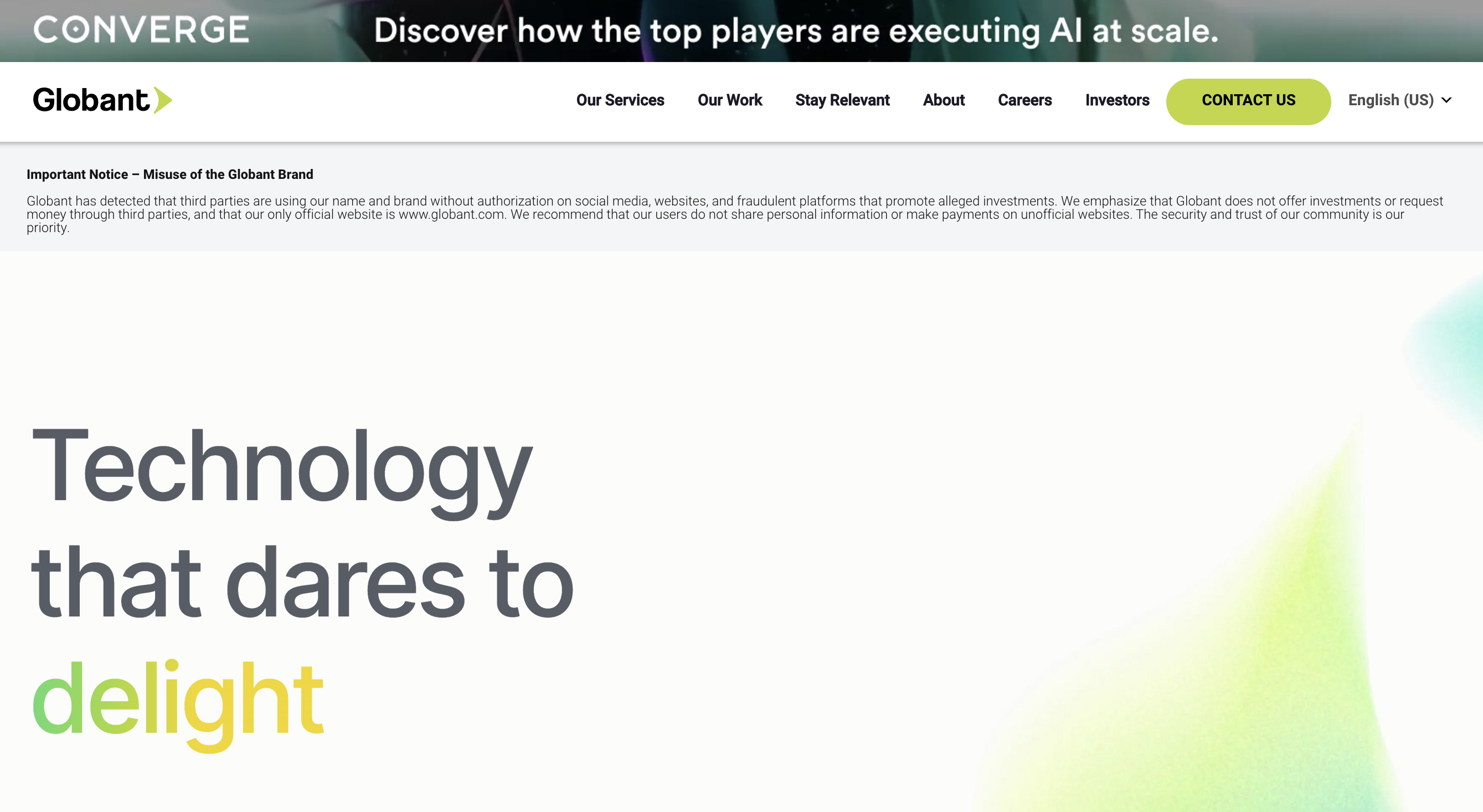 Globant's home page.