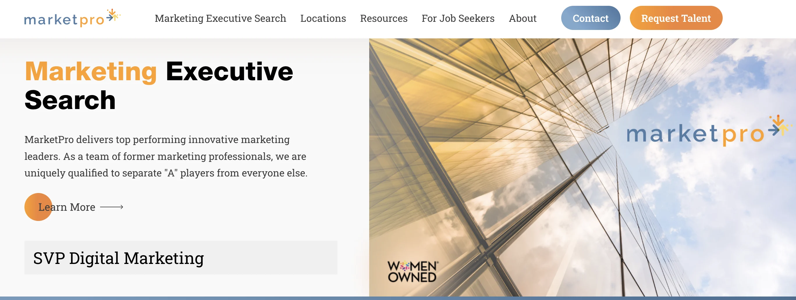 MarketPro Inc's home page.