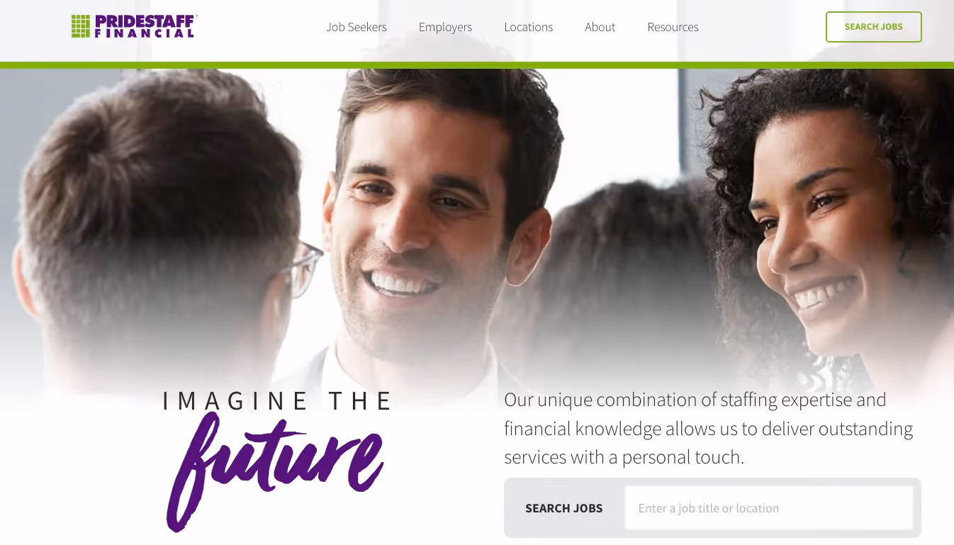 PrideStaff Financial's home page.