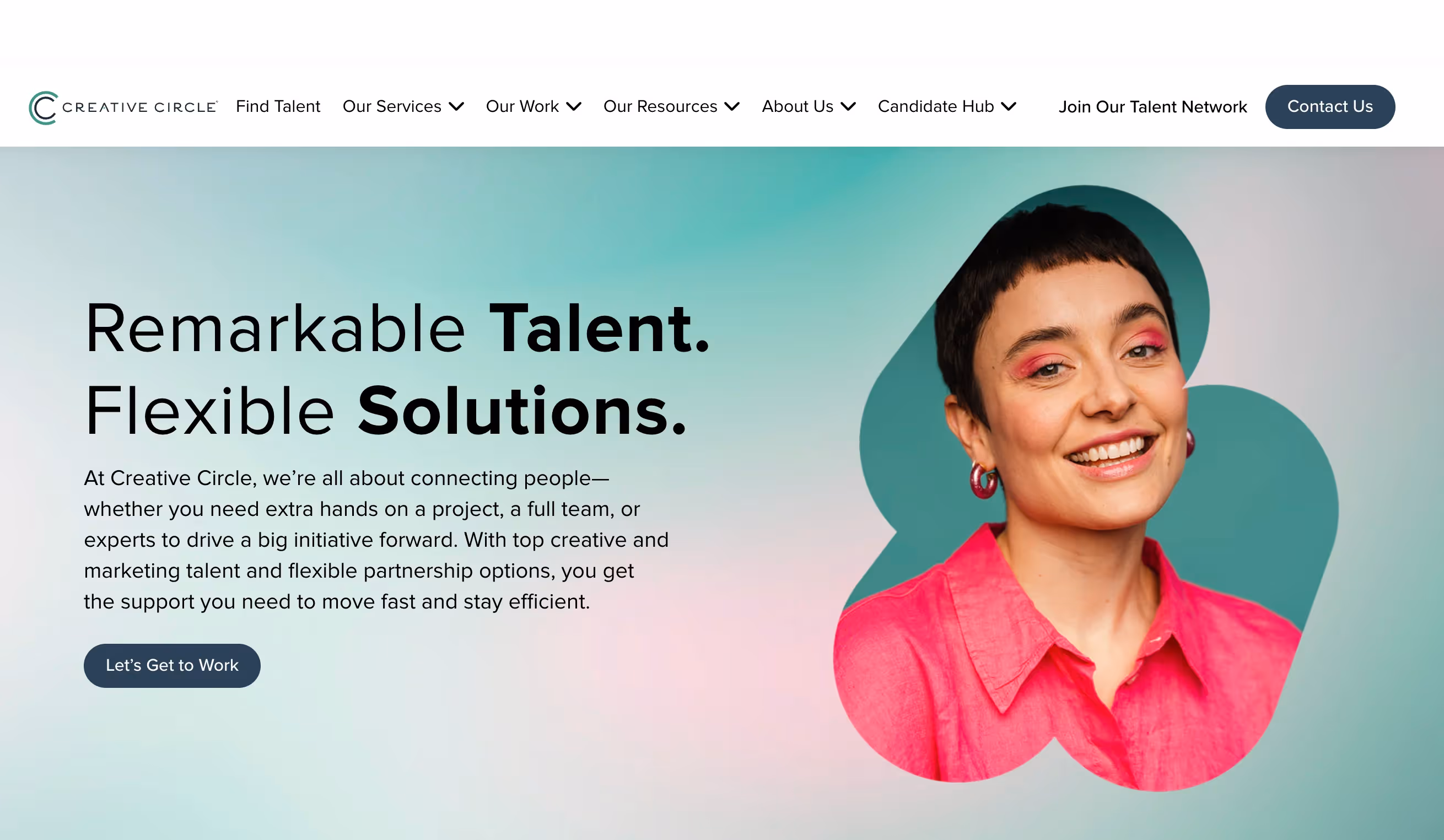 Creative Circle's home page.