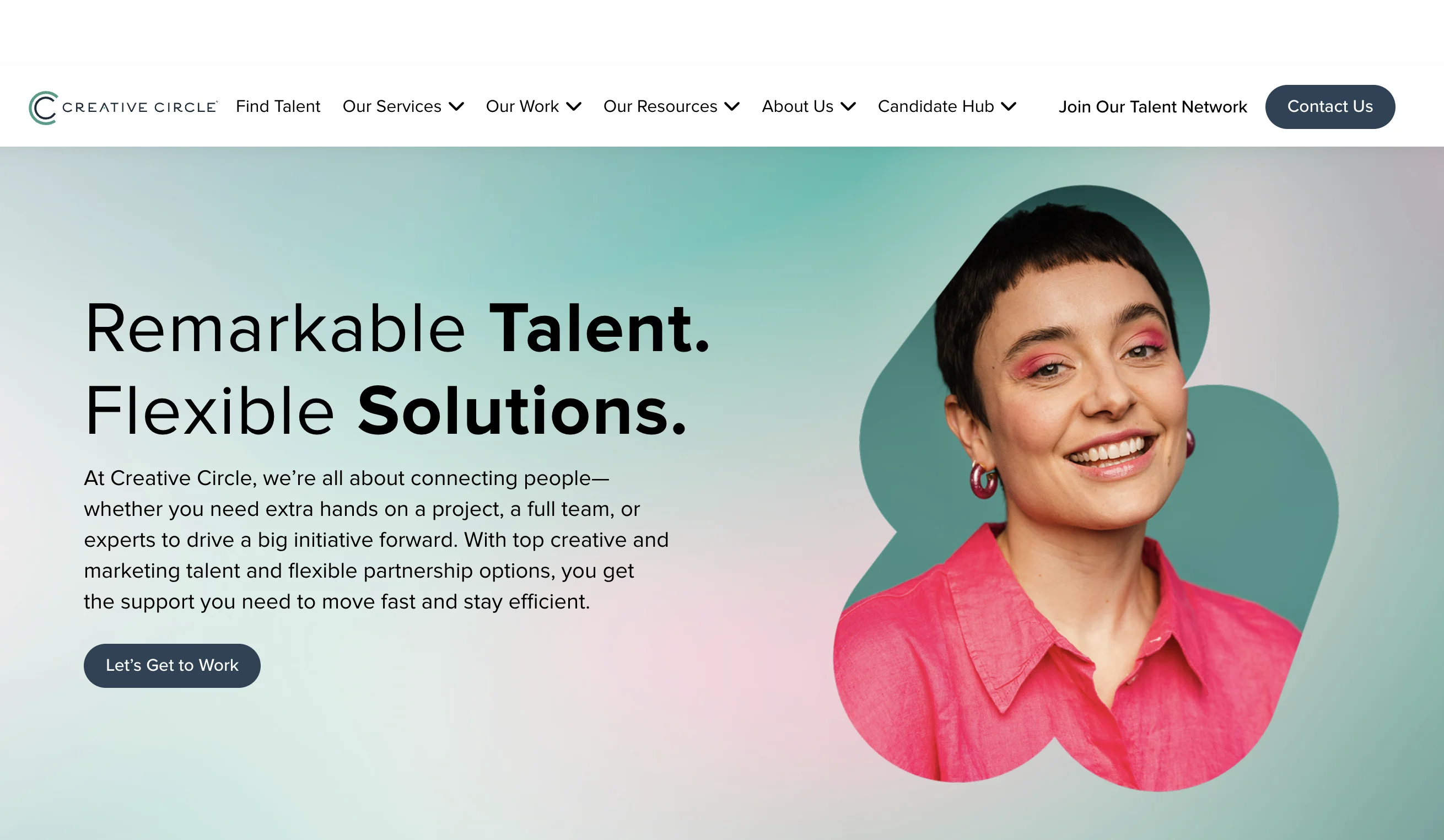 Creative Circle's home page.