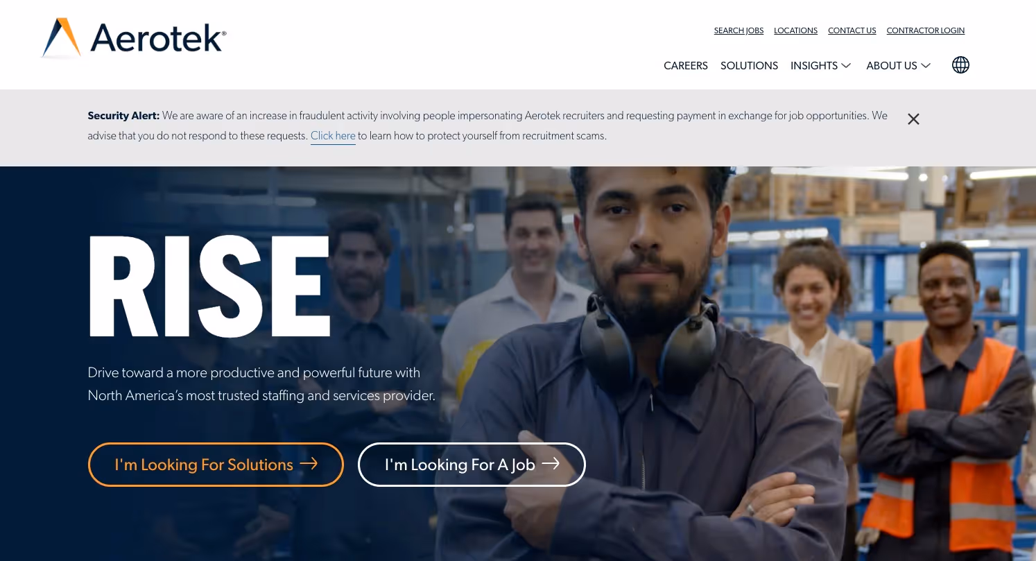 Aerotek's home page.