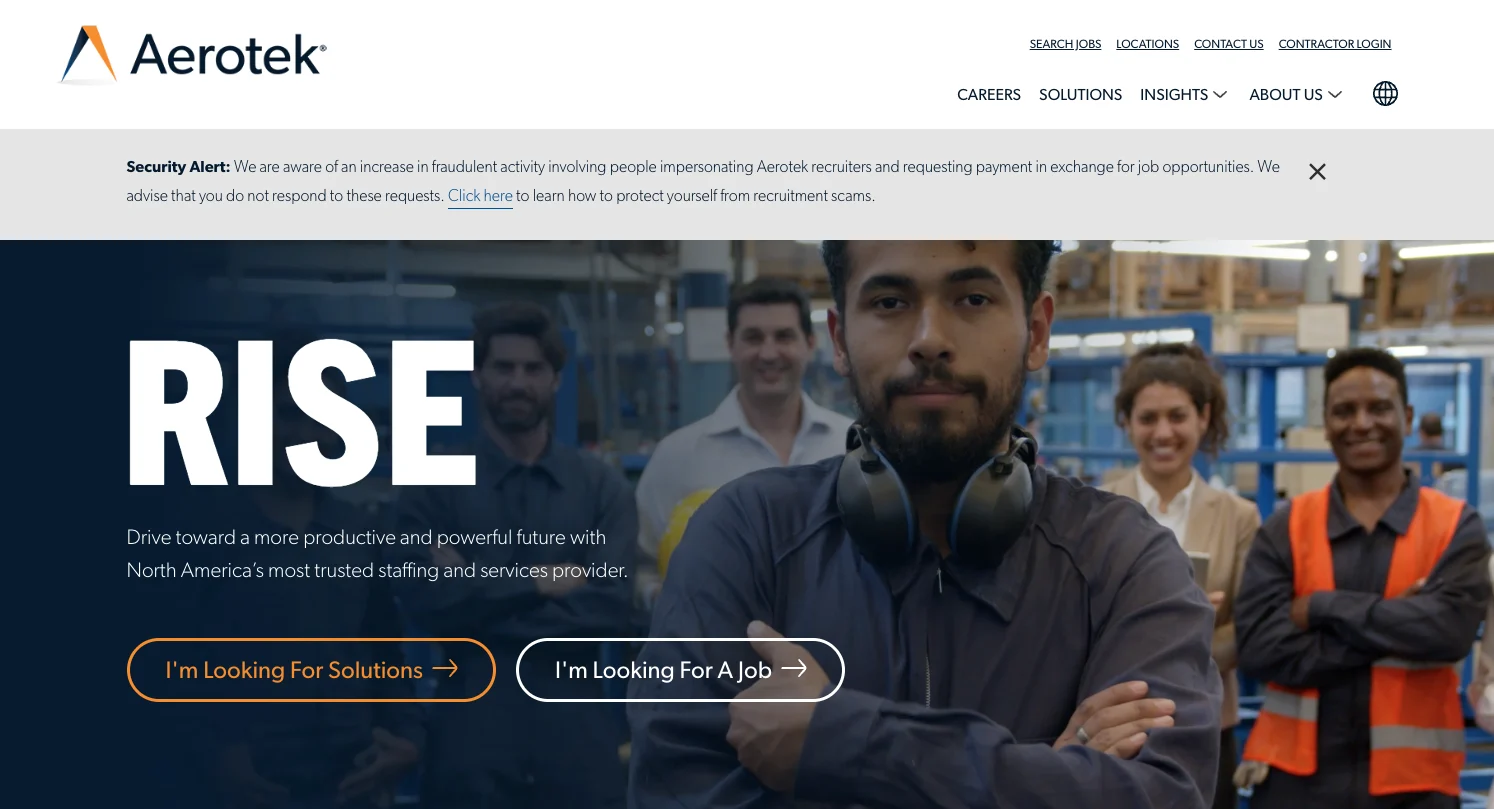 Aerotek's home page.