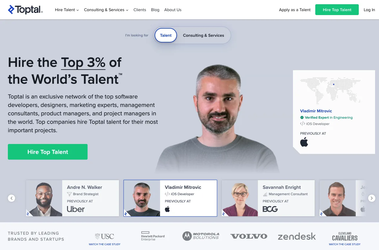 Toptal's home page.