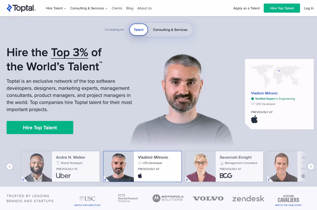 Toptal's home page.